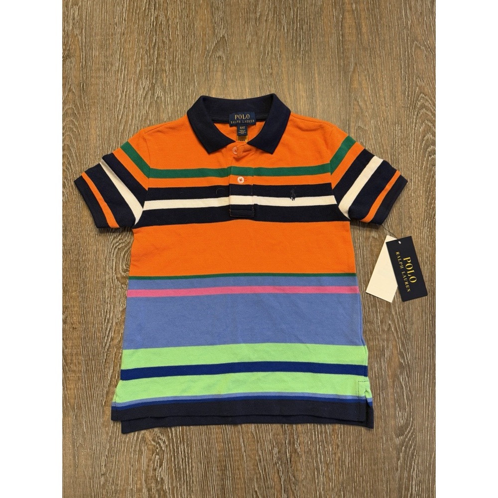 POLO Ralph Lauren Little Boys Colorful Striped Mesh Polo Shirt Sz 4 Preppy